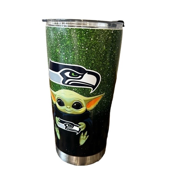 FLASH SALE! Baby Yoda Star Wars Seahawks Coffee Tumbler 24 oz *Limited Edition* - Picture 4 of 11